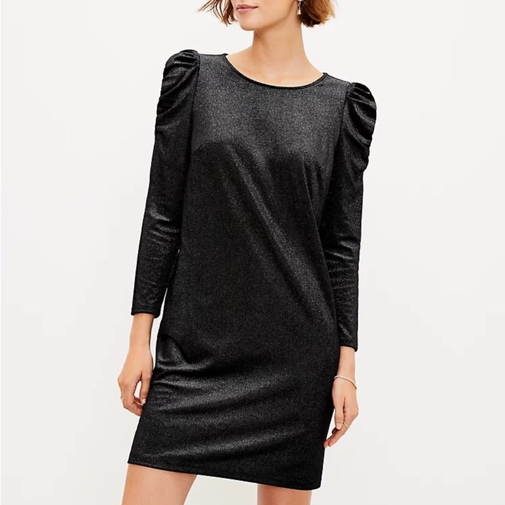 NWT LOFT Petite Shimmer Ruched Sleeve Dress